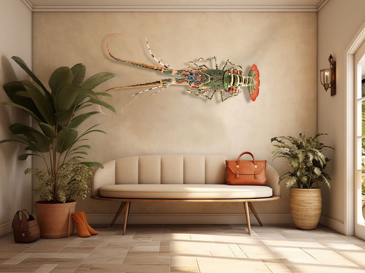 31-Inch Handmade Bamboo Lobster Model for Wall Decoration