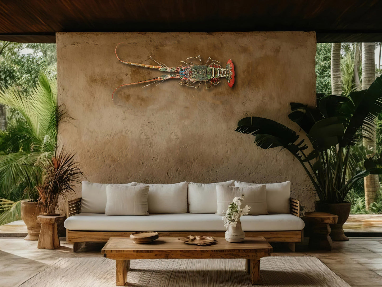 31-Inch Handmade Bamboo Lobster Model for Wall Decoration